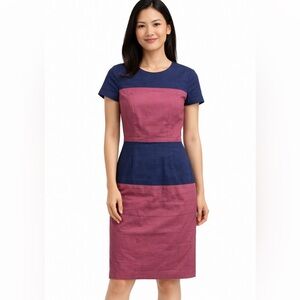 Judith & Charles Linen Blend Color Block Dress